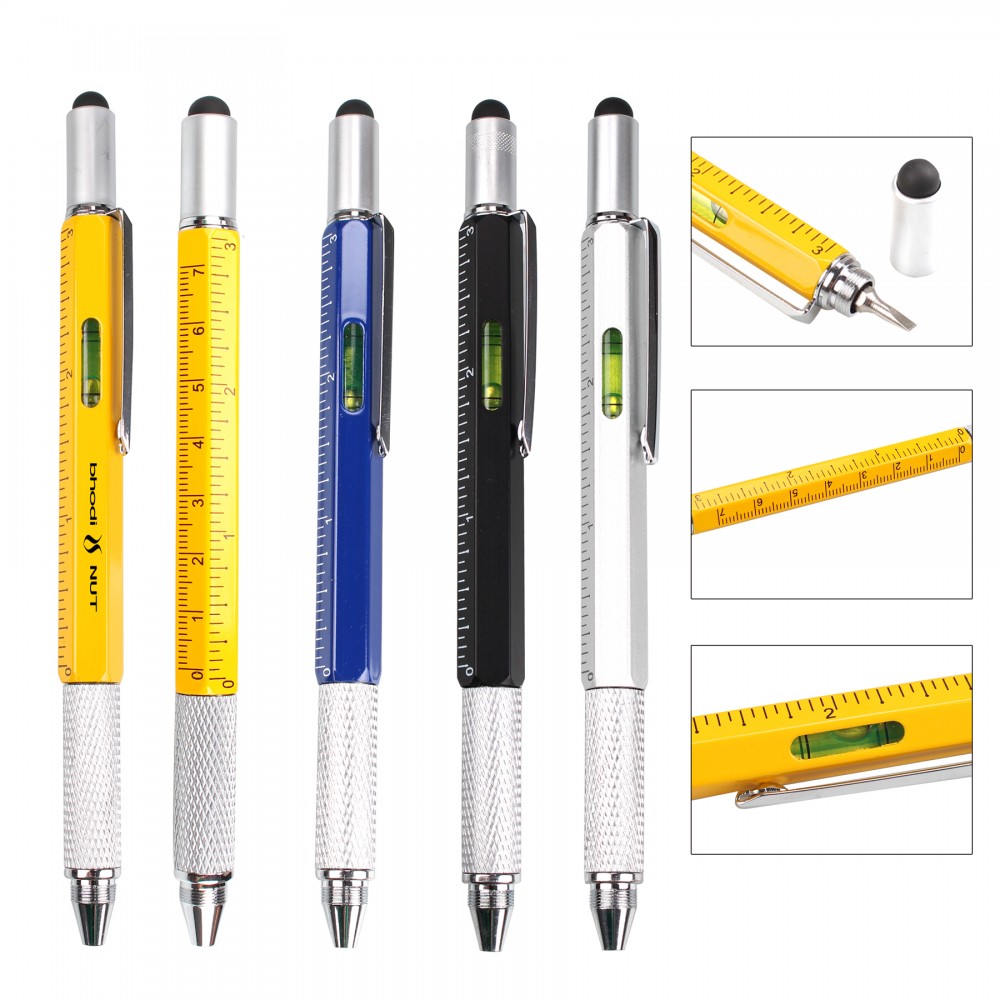 Custom Imprinted 6 in 1 Multi Functional Engineer Tool Pen