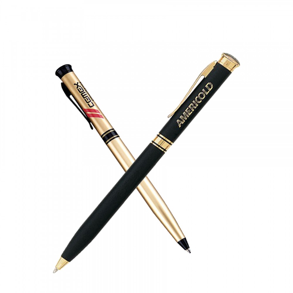 Custom Imprinted Luxury Round Trim Twist Action Metal Ballpoint Pen