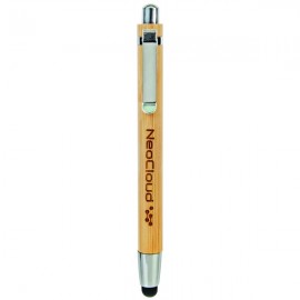 Bamboo & Silver Pen w/Stylus Tip Custom Engraved