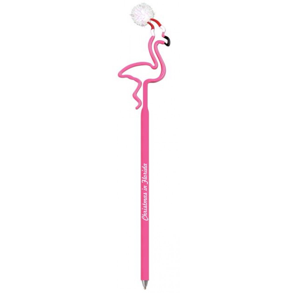 Logo Branded Flamingo w/Santa Hat Multi-Color Inkbend Standard, Bent Pen