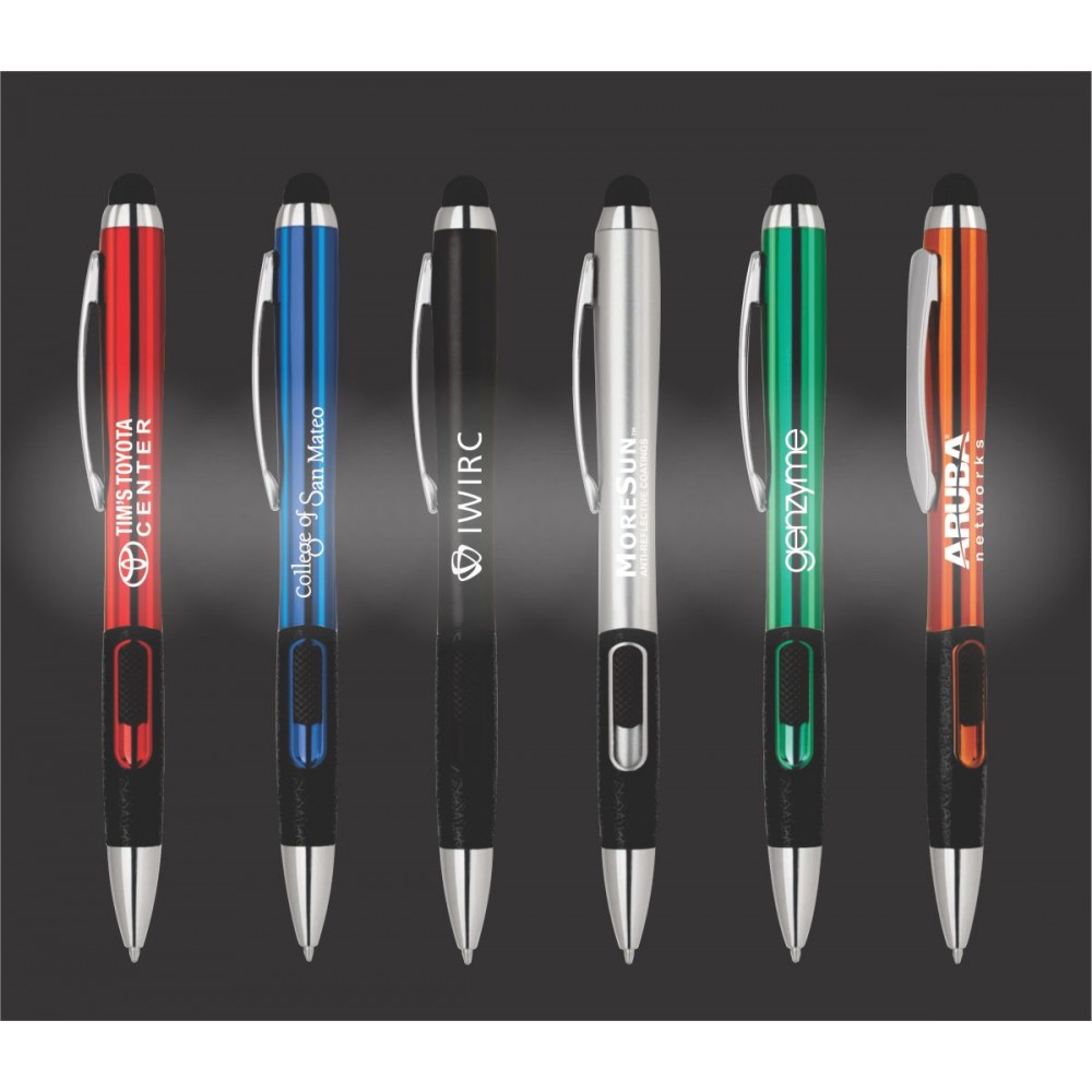 Logo Branded Lumos X Series light pen with stylus - Blue pen with light up logo