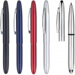 Pocket Pen Series - mini pocket size ball point pen. Brass metal, cap, chrome trim, red pen. Logo Branded