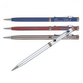 Custom Imprinted Twist Action Brass Ballpoint Pen w/ Silver and Gold Accents