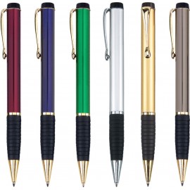 Logo Branded MYSA II Series green color ball point pen - brass metal barrel, gold trim, with rubber grip