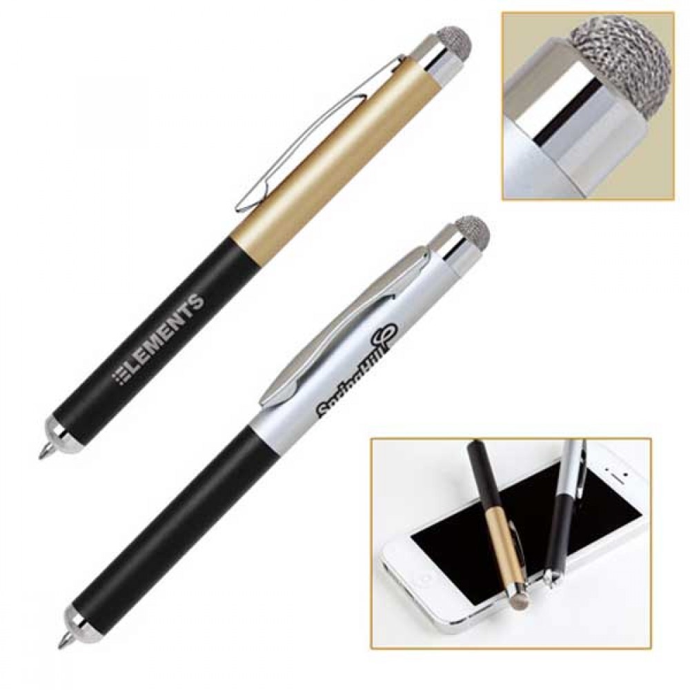 Aluminum Ballpoint Pen with Fiber Cloth Soft-Touch Stylus Logo Branded