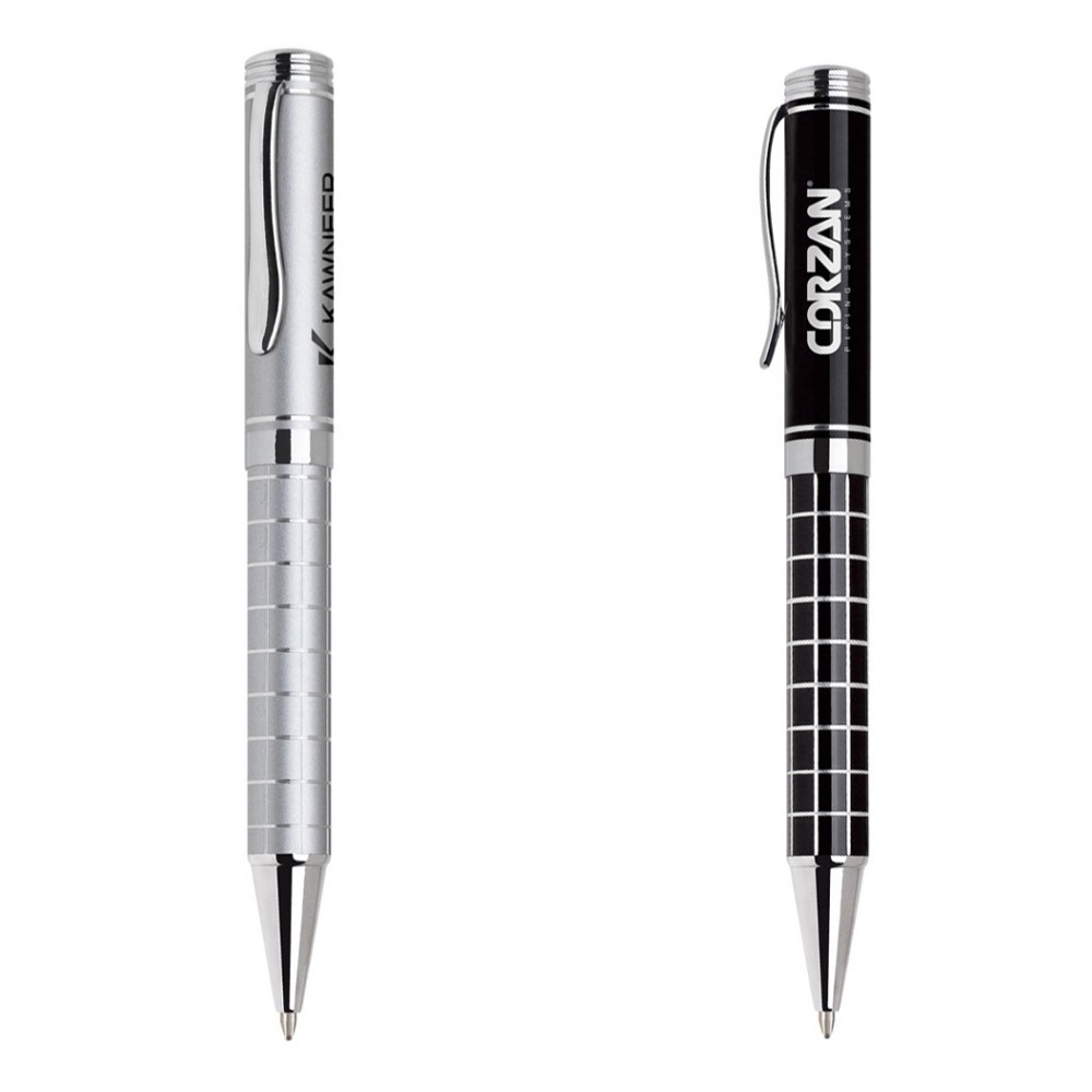 Custom Engraved Metal Twist Action Ballpoint Pen with Refined Grid Barrel Custom Engraved Metal Twist Action Ballpoint Pen with Refined Grid Barrel