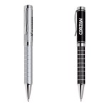 Custom Engraved Metal Twist Action Ballpoint Pen with Refined Grid Barrel