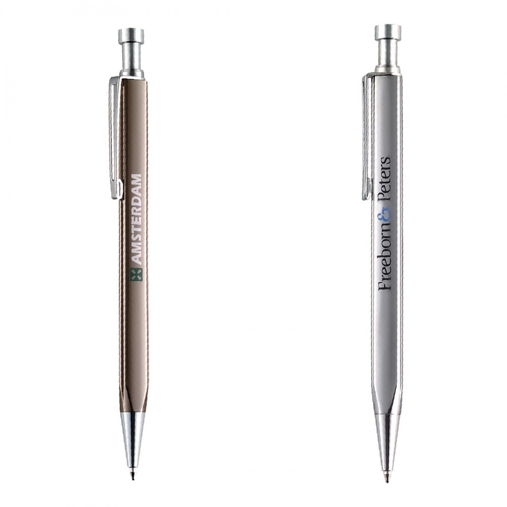 Polished Metal Click Action Ballpoint Pen with Triangular Barrel Logo Branded Polished Metal Click Action Ballpoint Pen with Triangular Barrel Logo Branded