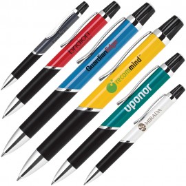 Logo Branded Aluminum Ballpoint Pen w/ Top Twist Action & Rubber Grip