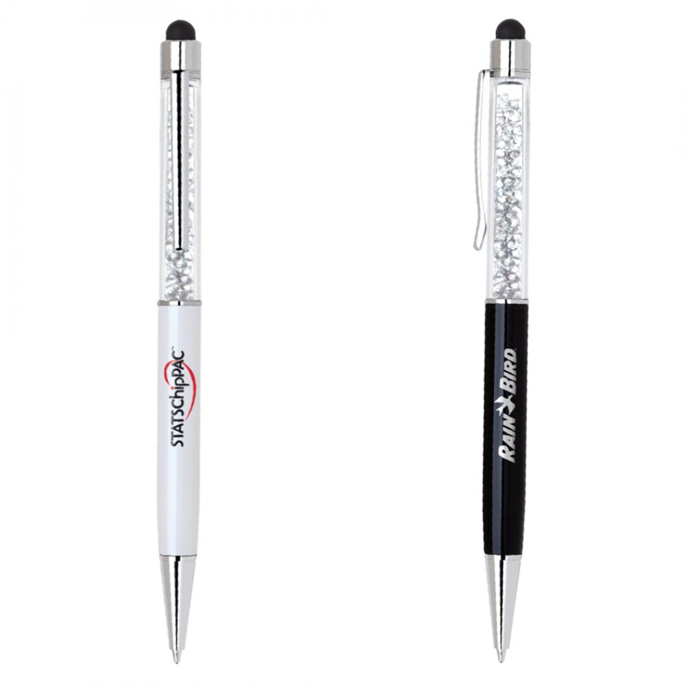 Logo Branded Metal Twist Action Ballpoint Stylus Pen w/ Crystal Logo Branded Metal Twist Action Ballpoint Stylus Pen w/ Crystal