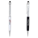 Logo Branded Metal Twist Action Ballpoint Stylus Pen w/ Crystal