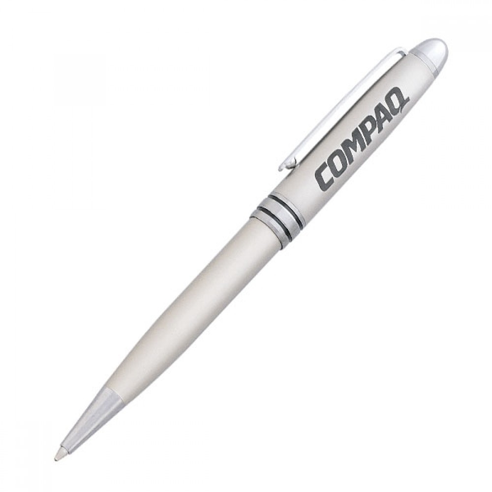 Custom Engraved Legend Chrome Finish Ballpoint Pen w/Black Ringed Band