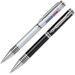 Stainless Brass Ballpoint Pen w/ Enamel Finish Lacquer & Diamond Cut Chrome Trim Logo Branded