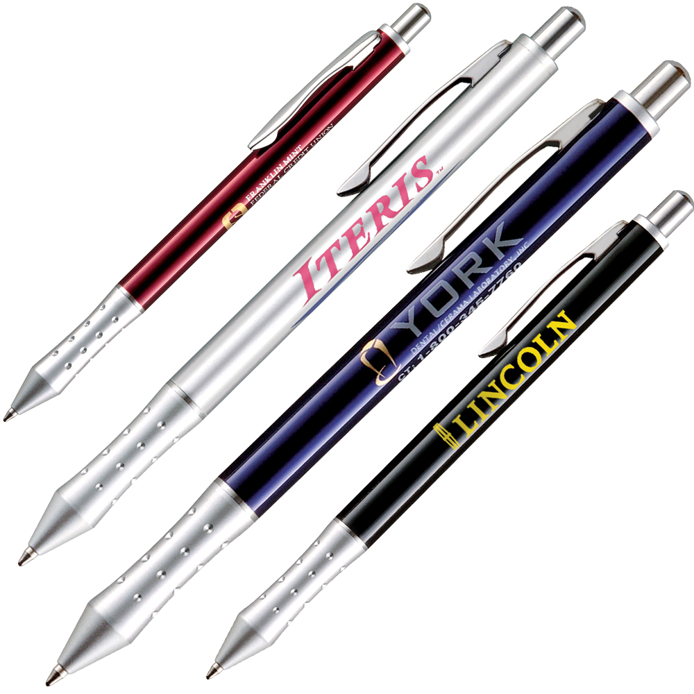 Brass Ballpoint Click Action Pen w/ Dimpled Grip & Silver Trim Custom Engraved
