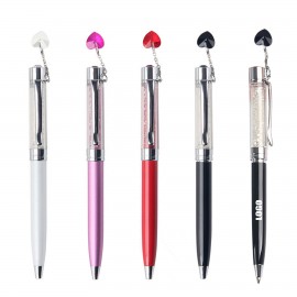 Custom Imprinted Metal Pen With Diamonds Barrel And Heart Pendant  Custom Imprinted Metal Pen With Diamonds Barrel And Heart Pendant