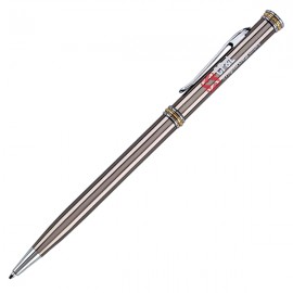 Twist Action Mechanism Slim Ballpoint Pen w/ Chrome & Gold Trim Custom Imprinted  Twist Action Mechanism Slim Ballpoint Pen w/ Chrome & Gold Trim Custom Imprinted
