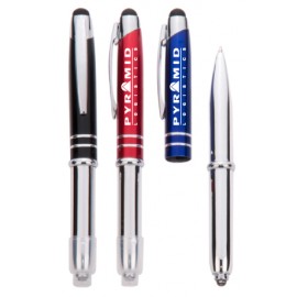 Custom Imprinted Striped Ballpoint Pen With Stylus & Flashlight