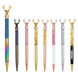 Glitter Flakes Deer Head Metal Pen Logo Branded  Glitter Flakes Deer Head Metal Pen Logo Branded