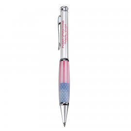 US Flag Frosted White Metal Ballpoint Pen-Parker Style Refill Logo Branded