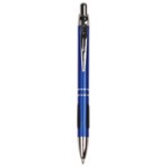 Custom Imprinted Blue Pen w/Silver Trim & Rubber Grip