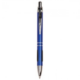 Custom Imprinted Blue Pen w/Silver Trim & Rubber Grip