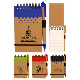 Custom Engraved Union Printed -Eco Spiral Notebook Jotter with Matching Pen - 1-color Print