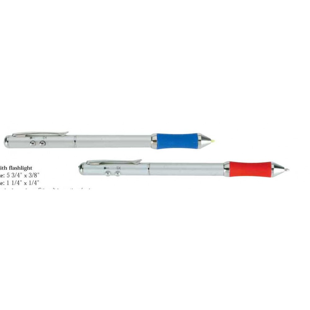 Logo Branded Soft Grip Pen Laser wi/ Flashlight