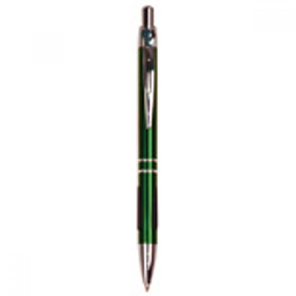 Custom Engraved Green Pen w/Silver Trim & Rubber Grip