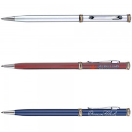 Custom Engraved Classic Slim Twist Action Ballpoint Pen w/ Ring Accent