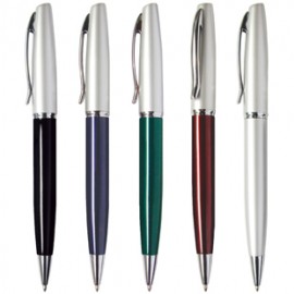 Custom Imprinted Twilight Satin Barrel Twist Pen w/ Silver Top & Shiny Band