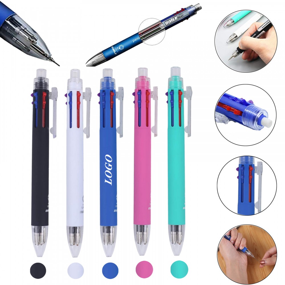 5 in 1 Pens 5 Color Ballpoint & 0.5 Mm Mechanical Pencil Custom Imprinted