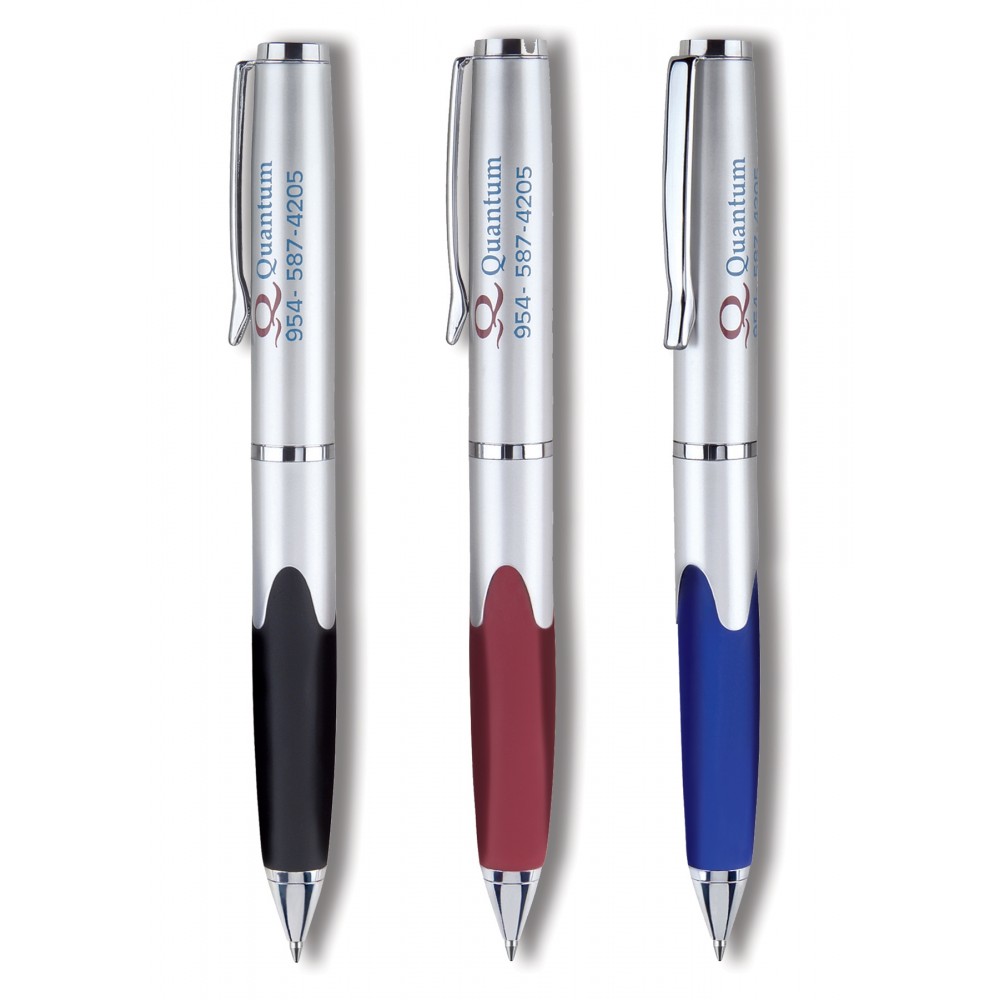 Metal Collection Twist Action Ballpoint Silver Finish Pen w/ Rubber Grip Logo Branded Metal Collection Twist Action Ballpoint Silver Finish Pen w/ Rubber Grip Logo Branded