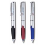 Metal Collection Twist Action Ballpoint Silver Finish Pen w/ Rubber Grip Logo Branded