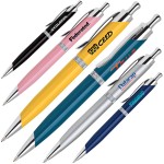 Custom Engraved Click Action Brass Ballpoint Pen w/ Diamond Cut Bands & Silver Trim