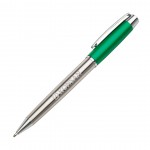 St Lucia Brushed S/Steel Pen - Green Custom Engraved