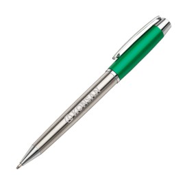 Logo Branded St Lucia Brushed S/Steel Pen - Green