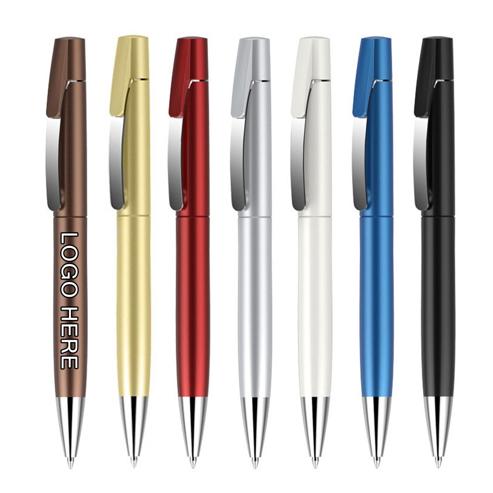 Logo Branded PP Plastic Ballpoint Pen with Metal Clip