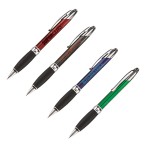 Comfy Metal I Pen w/ Black Rubber Grip & Chrome Plated Trim Logo Branded