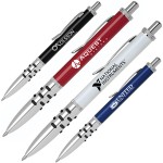 Custom Imprinted Click Action Aluminum Ballpoint Pen w/ Glisten Colored Barrel & Protruding Rubber Grip