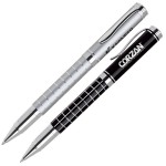Aluminum Ballpoint Pen w/ Refined Grid Barrel & Chrome Accents Custom Engraved