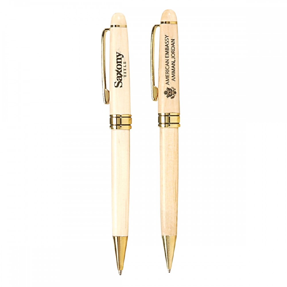 The Milano Blanc Maplewood Ballpoint Pen Custom Engraved The Milano Blanc Maplewood Ballpoint Pen Custom Engraved