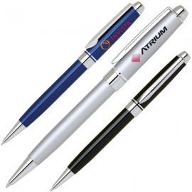 Aluminum Twist Action Ballpoint Pen w/ Lacquer Colored Finish & Polished Chrome Trim Custom Imprinted