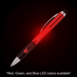 Custom Engraved Colored Light Up Logo L.E.D. Ballpoint Pen w/Stylus
