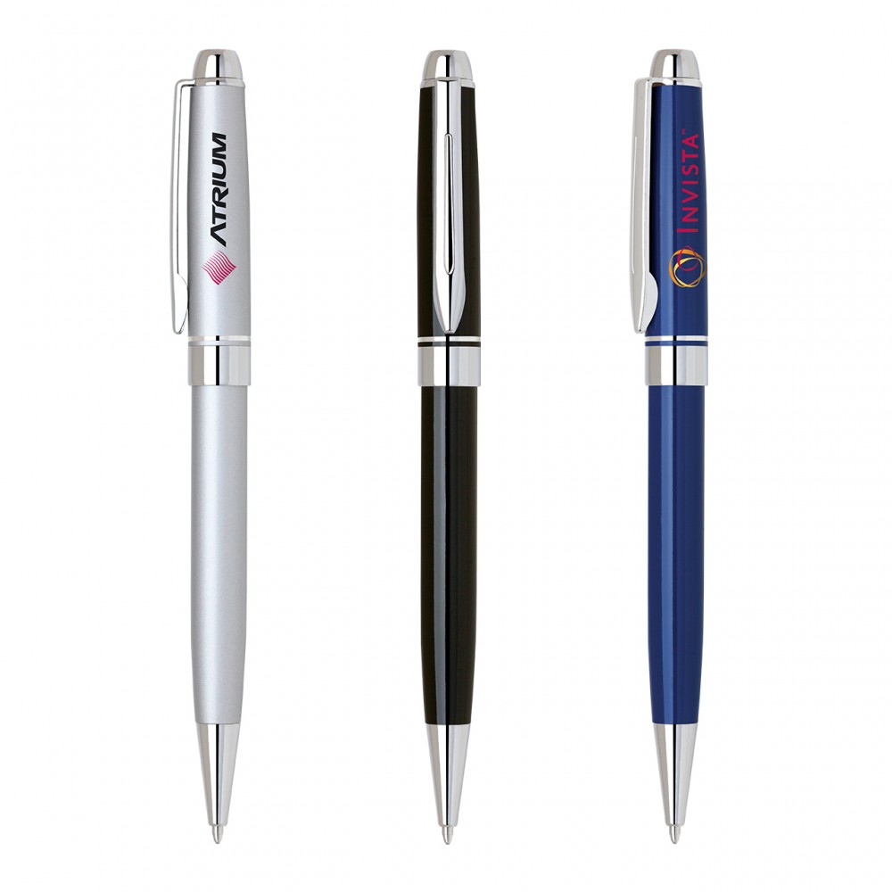 Logo Branded Norman-II Aluminum Ballpoint Pen w/Polished Chrome Accents