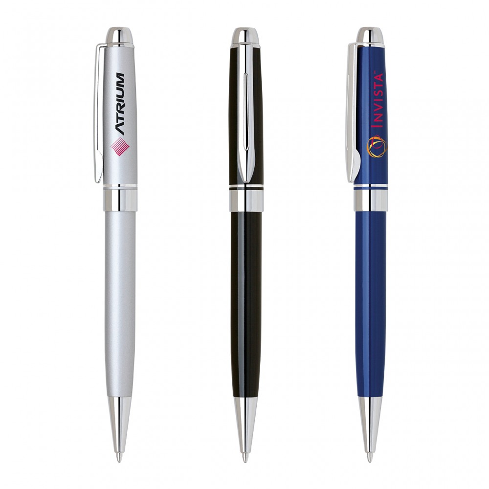 Logo Branded Norman-II Aluminum Ballpoint Pen w/Polished Chrome Accents Logo Branded Norman-II Aluminum Ballpoint Pen w/Polished Chrome Accents
