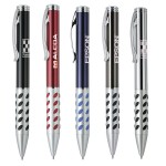 Custom Engraved Metal Twist Action Ballpoint Pen w/ Dotted Rubber Grip
