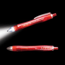 Logo Branded 5" Red LED "Ultimate" Lighted Pen w/Flashlight