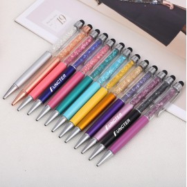 Logo Branded Glitter Crystal Ballpoint Pens with Stylus Top Twist Ballpoint Pen Medium Point Dynamic Crystal Pen