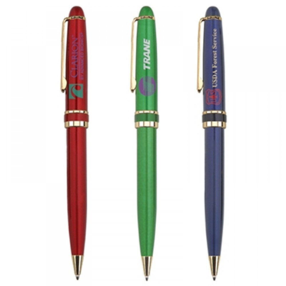 Logo Branded Gold Plated Metal Twist Action Ballpoint Pen with Lacquer Finish Logo Branded Gold Plated Metal Twist Action Ballpoint Pen with Lacquer Finish