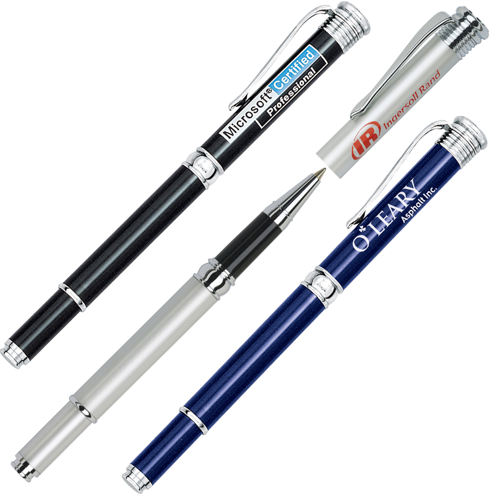 Rollerball Brass Cap Off Pen w/ Shiny Chrome Accents Logo Branded Rollerball Brass Cap Off Pen w/ Shiny Chrome Accents Logo Branded